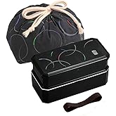 OSK PW-6+KB-1 Chord Shokado Lunch Box with Drawstring Lunch Bag (Black)