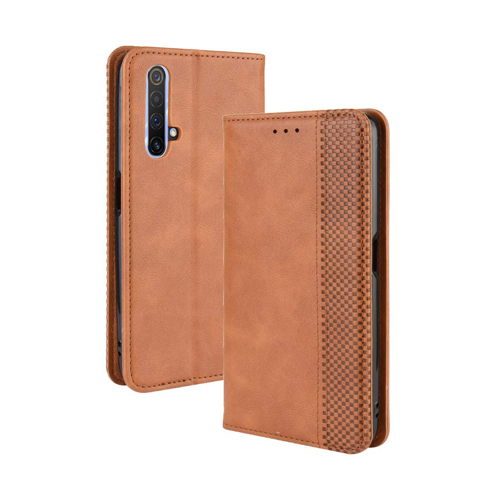 XINNI Protective Phone Case for Realme X50 5G(Realme X3 SuperZoom), PU/TPU Vintage Flip Leather Shockproof Cover Magnetic Book Style Wallet, Brown — image 1