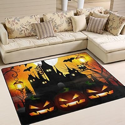 Amazon Com Naanle Halloween Pumpkin Castle Non Slip Area Rug For