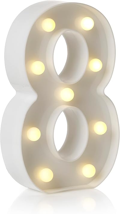 Auraglow LED Alphabet Letter & Number Lights Sign Battery Operated, 8 Pieces