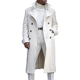 Ebifin Men's Notch Lapel Double Breasted Long Trench Coat Casual Cotton Blend Peacoat