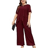 ZOMVA Plus Size Dressy Chiffon Pant Suit 2 Piece for Wedding Mother of The Bride Groom Formal Set Elegant Outfit