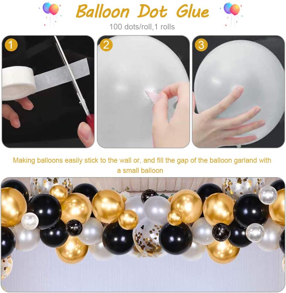 Latex Globos Kit de Arco，COTEY Globos Dorados y Negros+Blanco，Un juego