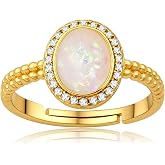 Zikichiky Opal Rings for Women, 14K Gold Plated Open Adjustable Ring | Boho Statement Engagement Ring Jewelry Gift for Her
