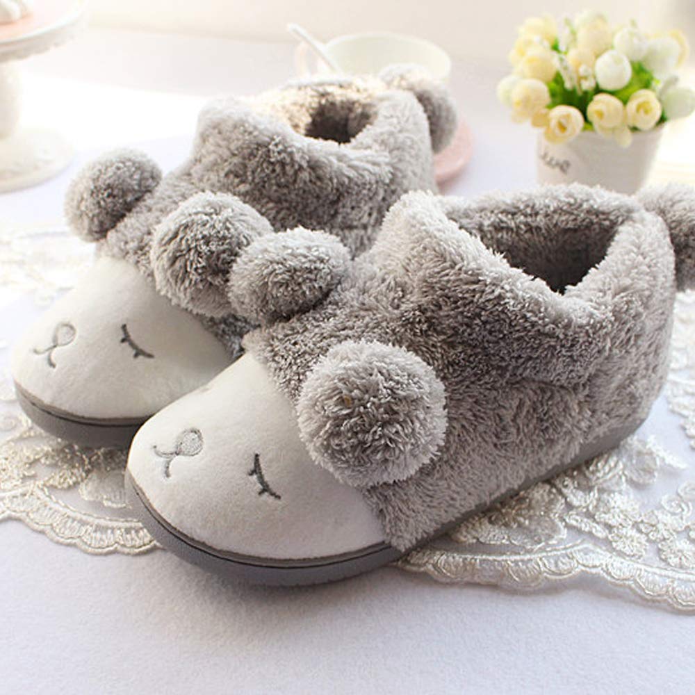 Women\'s Warm Plush Soft Sole Indoor Slipper Grey(High Top) 9-10.5 B(M) US