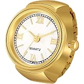 JewelryWe Finger Watch for Women - Stretchy Elastic Band Round Simple Dial Quartz Ring Watches for Daily and Office