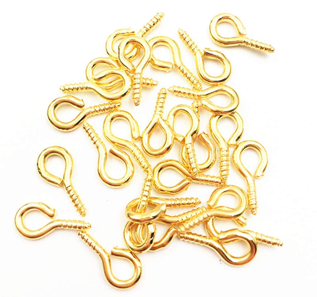 Pack of 200,Multipurpose Alloy Eye Bolts Hook Screw Eye Nails Pin Bail for DIY Jewelry Making Accessaries (Gold, 4x8mm(S))