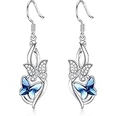 Flpruy 925 Sterling Silver Infinity Earrings Butterfly/Dragonfly/Hummingbird/Bee/Sunflower/Paw Print Crystal Dangle Drop Earrings for Women Girls Christmas Day Jewelry Gifts