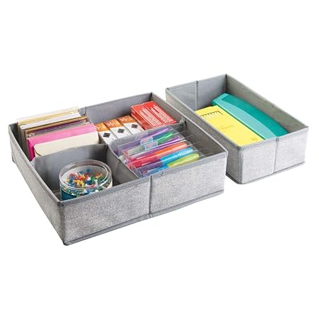 mDesign Schubladen Organizer – 2er-Set Stoff Aufbewahrungsboxen für Büroutensilien – große Schubladeneinsätze mit 5 Fächern f