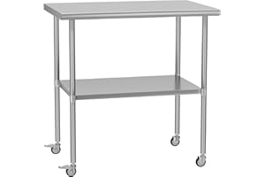 Chingoo Stainless Steel Table with Wheels 24 x 36 Inches Metal Prep Table with Adjustable Undershelf, Stainless Table for Commercial Kitchen, Outdoor, Restaurant, Hotel & Garage