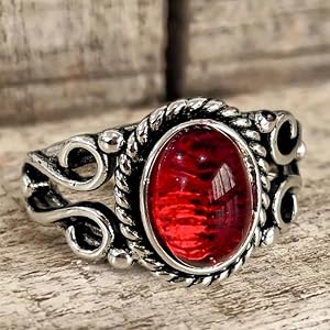 Vintage Oval Red Synthetic Gemstone Rings for Women Banquet Party Unique Solitaire Rings Jewelry