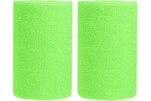 BBOLIVE 4' Inch Wrist Sweatband in 32 Different Neon Colors - Athletic Cotton Terry Cloth - Great for All Outdoor Activity(1 Pair)