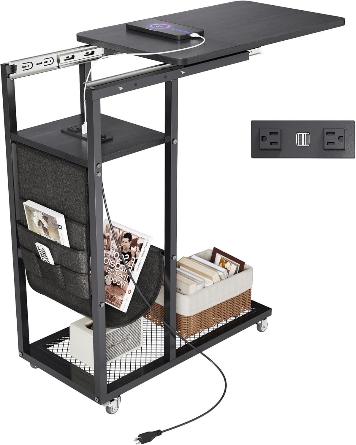 Colima C Shaped End Table with Charging Station