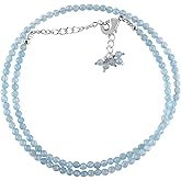 QNAVIC Natural Gemstone Micro Beads Choker Necklace for Women, Healing Chakra Energy Crystals, Birthstone Jewelry, Silver Plated Chain 18 inch Birthday Gift for Her