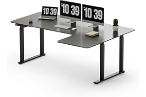 SANODESK L Shaped Standing Desk with Dual Motor 4-Leg Lift, Electric Height Adjustable Desk with Memory Presets for Home Office(71x32 Joint Boards,Black)