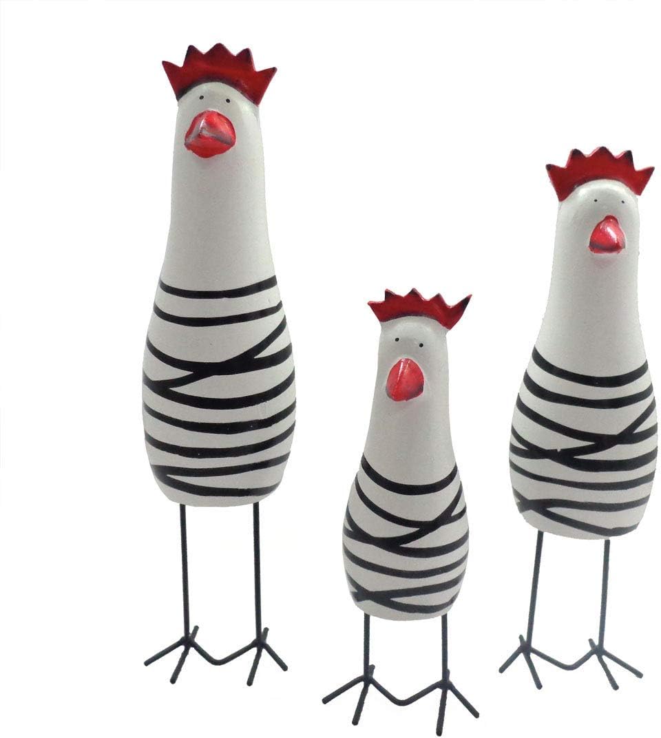 E-isata Wooden Family Set Of Three Chicken Sculpture Figurine Animal Gifts Ornament Crafts Home Office Desk kitchen Decorations Collection