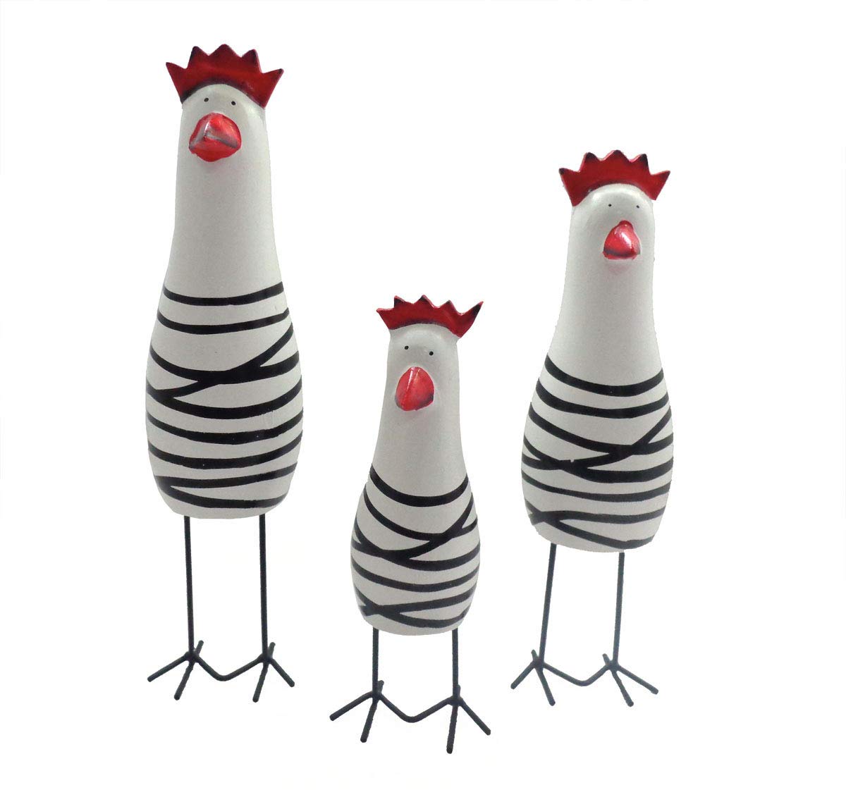 E-isata Wooden Family Set Of Three Chicken Sculpture Figurine Animal Gifts Ornament Crafts Home Office Desk kitchen Decorations Collection