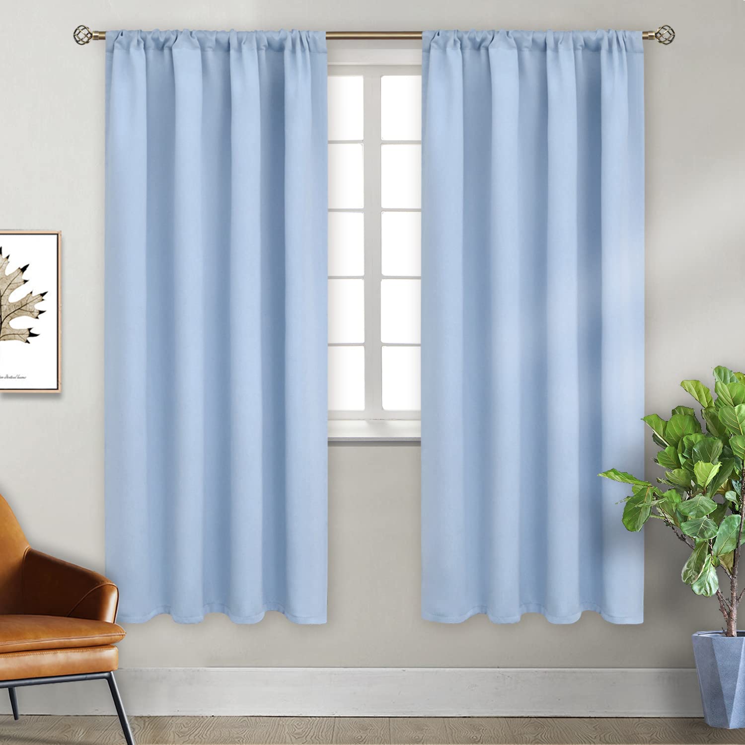 BGment Rod Pocket Room Darkening Curtains for Bedroom - Thermal Insulated Blackout Window Curtain for Living Room, 42 x 72 Inch, 2 Panels, Baby Blue Image