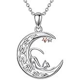 YYB Dog/Cat/Owl/Polar Bear/Dachshund/Crow/Fox Necklace for Women 925 Sterling Silver Celtic Moon Pendant Jewelry Valentines Day Gifts for Her