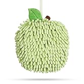 Tyrafry Chenille Bathroom Towels, Cute Hand Towels, Super Soft Water Absorbent Decorative Hand Towels with Hanging Loop Machine Washable Kitchen Towels, 7 X 7 Inches, Green Apple