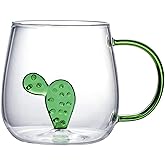 Dreamstall Cactus Cup Coffee Tea Mug Cute Succulent Borosilicate Glass Cup with Handle 3D Shape 16 oz Plant Lover Gift (Bunny Ears)
