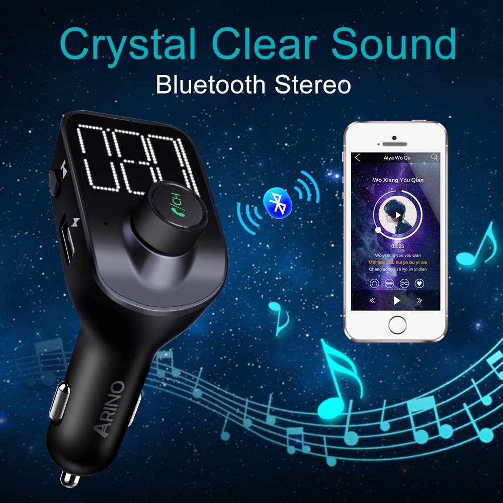 FM Transmitter, Bluetooth FM Transmitter Car Radio Adapter MP3 Player Wireless Car Charger Bluetooth 5.0 with Dual USB Ports, TF Card Slot, Hands-free Car Kits For iPhone, Android and Most Devices