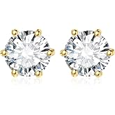 ewelryPalace Round Cut 4-9mm 0.6-6ct Moissanite Solitaire Stud Earrings for Women, 925 Sterling Silver 14k White Gold Plated Earrings for Her, Classic Simulated Diamond Earrings VVS D-F