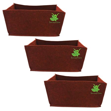 Sow and Grow Air Pruning Geo Fabric Grow Bags || 500 GSM || Heavy Duty for Home, Terrace , Balcony Garden - Vegetables, Herbs || Size 18 x 9 x 9 inches || Set of 3