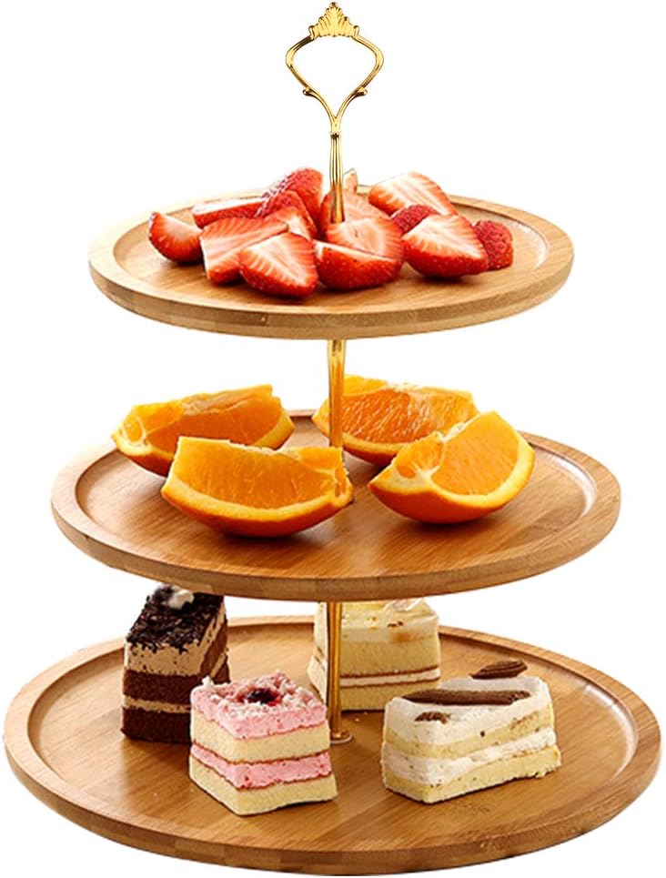 Widousy 3-Tier Cupcake Stand Bamboo Fruit Plate Cakes Desserts Fruits Snack Candy Buffet Display Tower for Wedding Home Birthday Tea Party Serving Platter