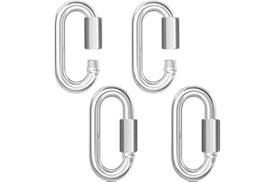 Reedny 304 Stainless Steel Heavy Duty Quick Chain Links 5/32", 1/4", 5/16", 3/8", 1/2" D Shape Thread Quick Link Connectors Screw Carabiner for Connecting Hammock, Shade Sail, Rigging (1/4" 4Pcs)
