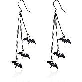 Gothic Halloween Costumes Earrings 3 Bats Vampire Long Tassel Black Dangle Earrings For Women Alloy Plated Scary Decorations Party Jewellery