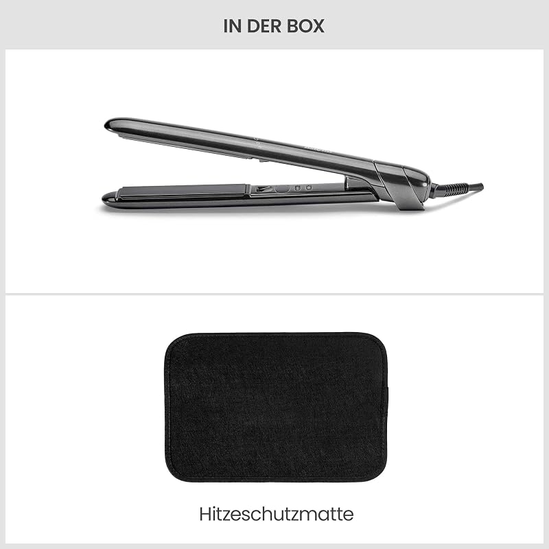 Titanium Shine Glätteisen – Titan-Keramik-Gleittechnologie, 5 Temperatureinstellungen 150–230°C, Weltweite Nutzung, Silber, ST260E
