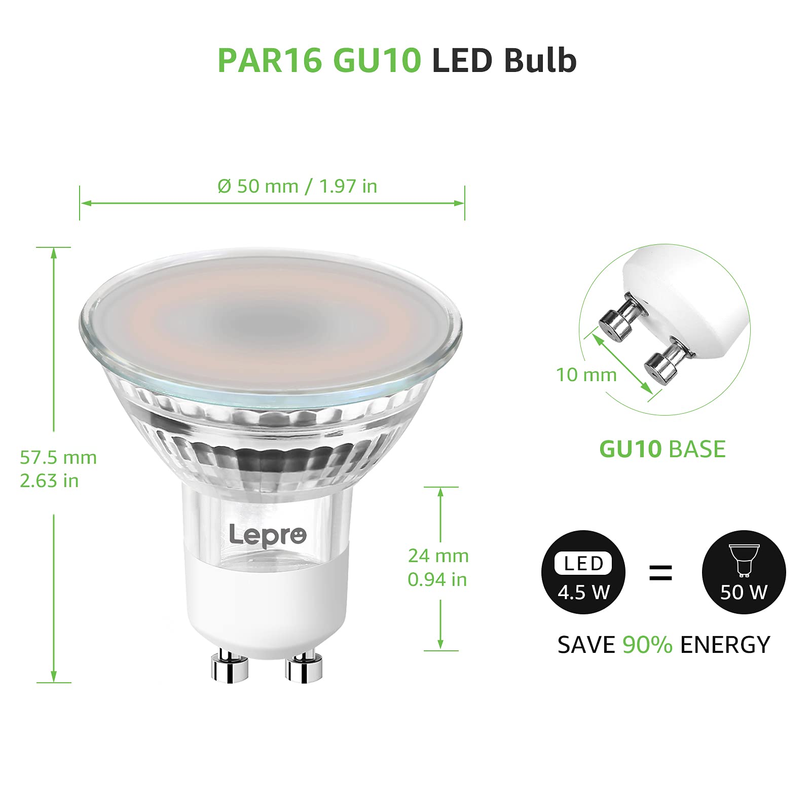 Lepro GU10 Smart Light Bulbs - RGB Color Changing LED Bulb Works with Alexa & Google Assistant (2.4Ghz WiFi Only), Smart Life App, 4.5W Equivalent 50W Halogen Bulb, PAR16 GU10 Standard Base, 2 Pack