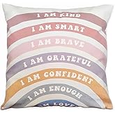 OFlyDesigns Rainbow Affirmation Throw Pillow Cover Inspirational Quote I Am Kind Smart Loved Pillow Case Classroom Decor Kids Bedroom Gift Playroom Pillowcase Nursery Decor