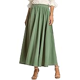 Soojun Women's Solid Cotton Linen Retro Vintage A-line Long Flowy Skirts
