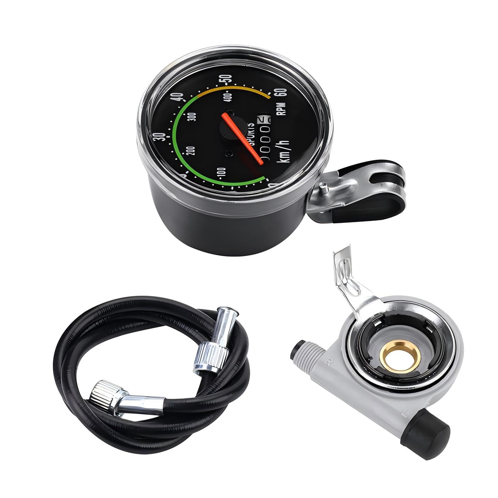 VIFER Mechanical Bicycle Speedometer, 0-60km/h, Red Pointer, Aluminum Alloy, Speed Sensor, Handlebar Mount, Buttons, Black