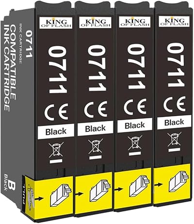 KING OF FLASH Compatible Ink for Epson T0711-T0715, 4x Black Cartridges SX218