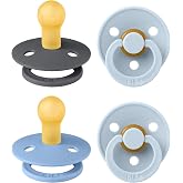 BIBS Pacifiers - Color 4 Pack | Round Nipple Baby Pacifier | BPA Free Natural Rubber Latex Soother | Made in Europe | Size 0-6 Months | Blue Colors