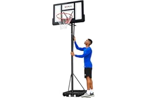 Seray Basketball Hoop with 28-44 Inch Backboard and 2 Wheels, Basketball Hoop Outdoor 3.2-10 FT Adjustable Height for Kids/Adults Outdoor/Indoor
