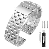 Hstrap Brushed 18mm 20mm 22mm 24mm 26mm Stainless Steel Watch Band, Solid Quick Release Watch Bracelet Strap Double Locking Clasp Replacement Strap Silver Black Blue for Men Women