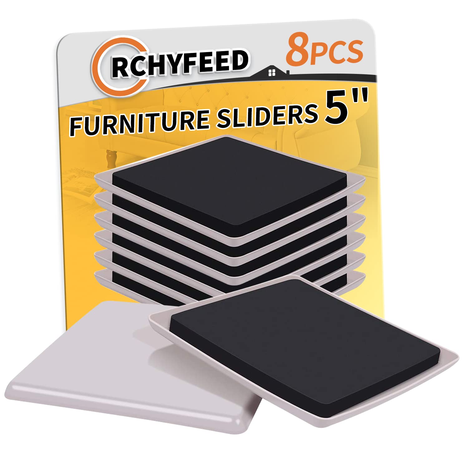 RCHYFEED Furniture Slider for Carpet 5 inch, 8 Pcs Reusable Furniture Sliders and Gliders Heavy Duty, 127mm Square Furniture Pads for Effortlessly Moving Heavy Furniture, Protecting Carpets and Floor