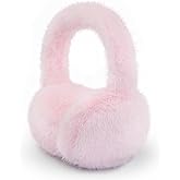 POMIJIAN Winter Ear Muffs for Women Girls Faux Fur Cute White Earmuffs Fluffy Ear Warmers Foldable Ear Covers Outdoor