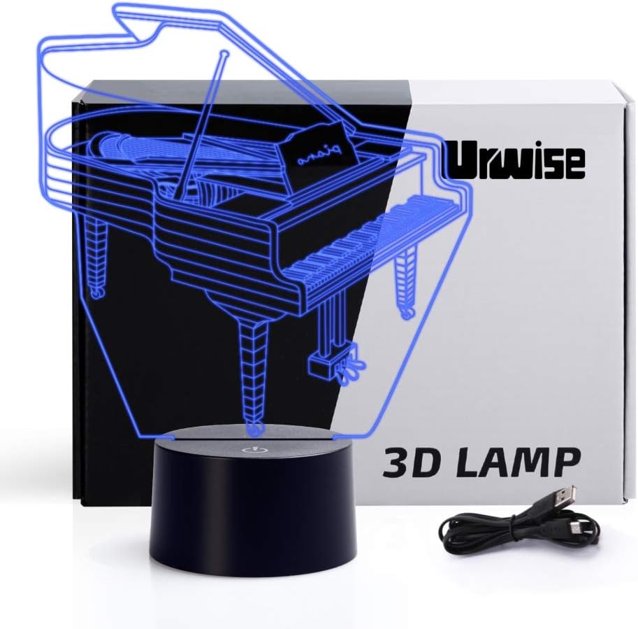 Piano 3D optical illusion night lights, seven color variations, smart touch button USB and battery power, amazing creative art design for children's Christmas gifts