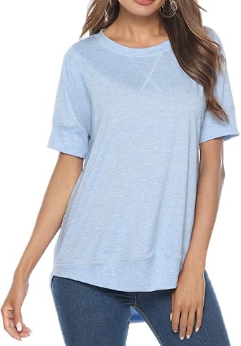 Kurzärmeliges T-Shirt vorne kurz hinten langes Top Solid Rundhals ...