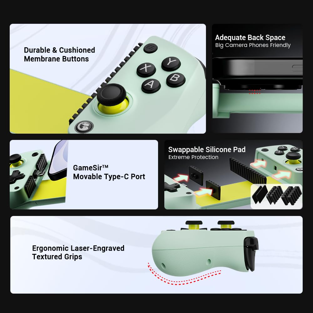 GameSir X5 Lite Mobile Gaming Controller for Android, iPhone 15/iPhone 16 Series, iPad Mini 6/7(USB-C), Type-C Phone Controller with Hall Effect Sticks, Turbo Function for Call Of Duty, Genshin Impact, Minecraft, Plug and Play Gamepad(Wasabi)