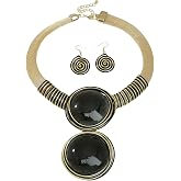 KDLUN African Statement Necklace Earrings Set For Women Tribal Fashion Costume Jewelry Sets Big Resin Pendant Necklace Collar Choker Handmade Accessories