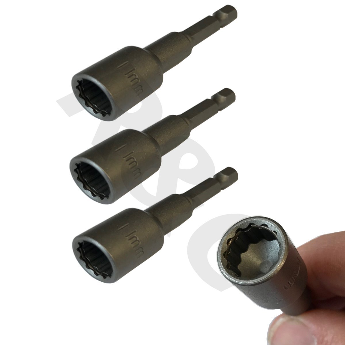 (Pack of 3) 11mm Bi Hex Nut Drivers with retaining Clip to Hold Fixings - Roofing Cladding Tool