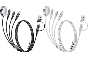 HITFINE Travel Essentials,2 Pack Multi Charging Cable for Apple Watch Charger/iPhone Charger,Type C Cable Cord for iWatch Ultra/10-2/iPhone 17-11/Samsung S25-S20,PlayStation 4,airPods,Car-Black+White