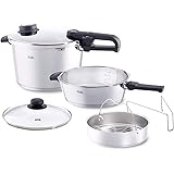 Fissler vitavit premium 6 Piece Pressure-Cooker Set (6.4qt & 2.7qt) with Glass Lid, Insert, Stainless Steel Induction, Silver