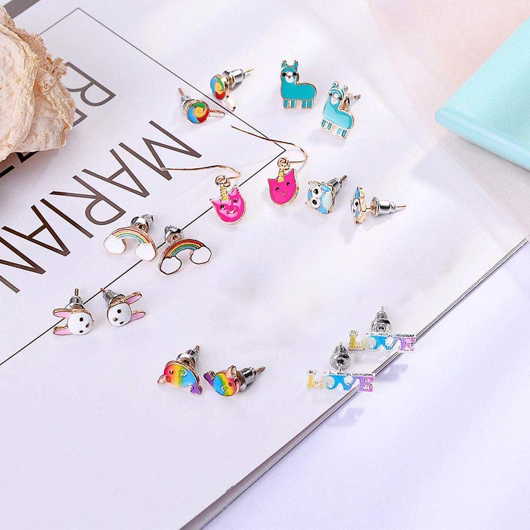 Ultrey Women 12 Pair Stud Earrings Set Fashion Cute Cartoon Animal Ear Accessories Belts